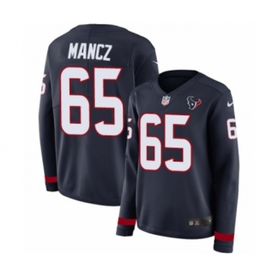 Women's Nike Houston Texans 65 Greg Mancz Limited Navy Blue Therma Long Sleeve NFL Jersey