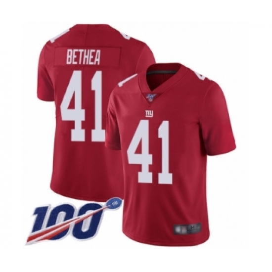 Men's New York Giants 41 Antoine Bethea Red Limited Red Inverted Legend 100th Season Football Jersey