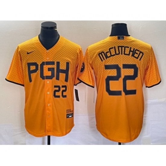 Men's Nike Pittsburgh Pirates 22 Andrew McCutchen Number Gold 2023 City Connect Stitched Jersey 1