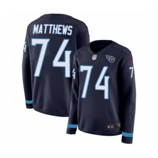 Women's Nike Tennessee Titans 74 Bruce Matthews Limited Navy Blue Therma Long Sleeve NFL Jersey