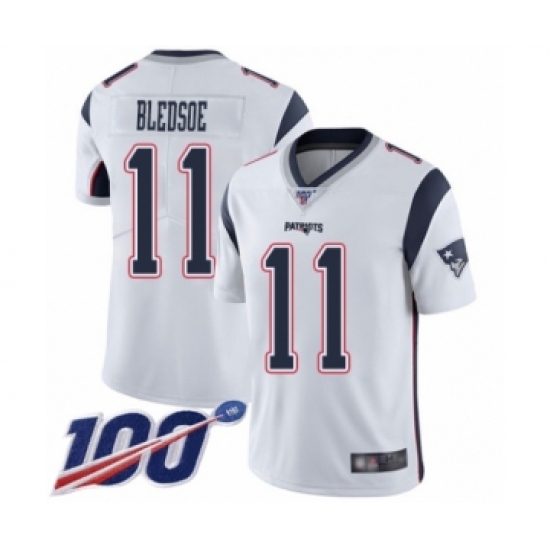 Men's New England Patriots 11 Drew Bledsoe White Vapor Untouchable Limited Player 100th Season Football Jersey