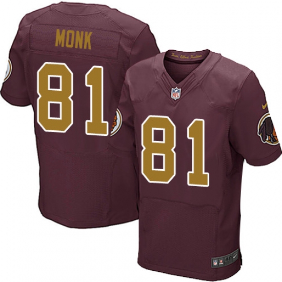 Men's Nike Washington Redskins 81 Art Monk Elite Burgundy Red/Gold Number Alternate 80TH Anniversary NFL Jersey