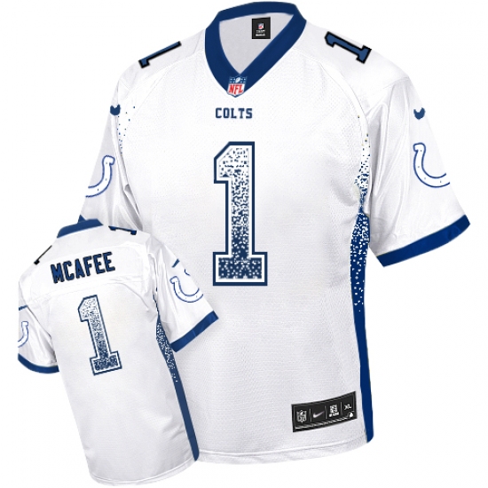 Men's Nike Indianapolis Colts 1 Pat McAfee Elite White Drift Fashion NFL Jersey