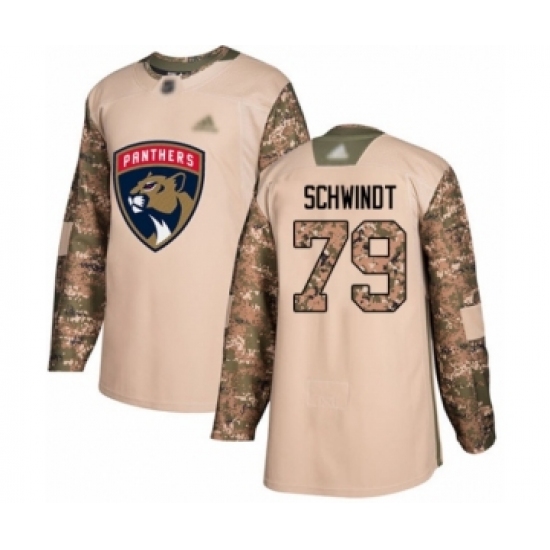 Youth Florida Panthers 79 Cole Schwindt Authentic Camo Veterans Day Practice Hockey Jersey