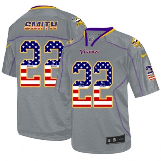 Men's Nike Minnesota Vikings 22 Harrison Smith Elite Grey USA Flag Fashion NFL Jersey