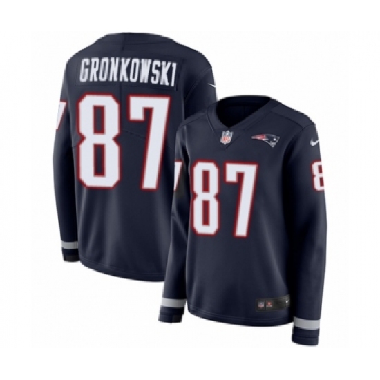 Women's Nike New England Patriots 87 Rob Gronkowski Limited Navy Blue Therma Long Sleeve NFL Jersey