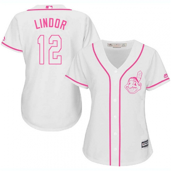 Women's Majestic Cleveland Indians 12 Francisco Lindor Replica White Fashion Cool Base MLB Jersey