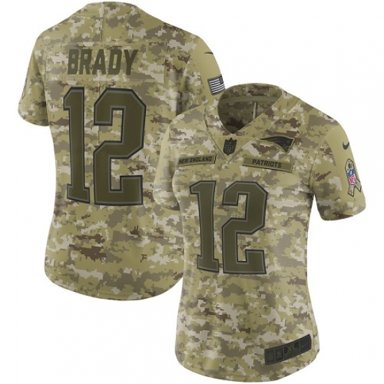 Women's Nike New England Patriots 12 Tom Brady Limited Camo 2018 Salute to Service NFL Jersey