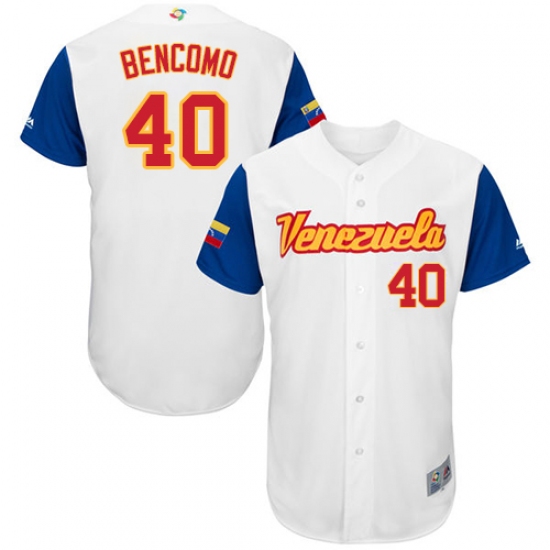 Men's Venezuela Baseball Majestic 40 Omar Bencomo White 2017 World Baseball Classic Authentic Team Jersey