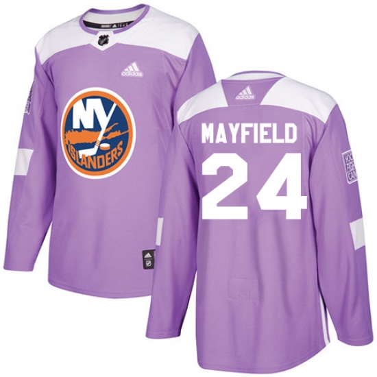 Men's Adidas New York Islanders 24 Scott Mayfield Authentic Purple Fights Cancer Practice NHL Jersey