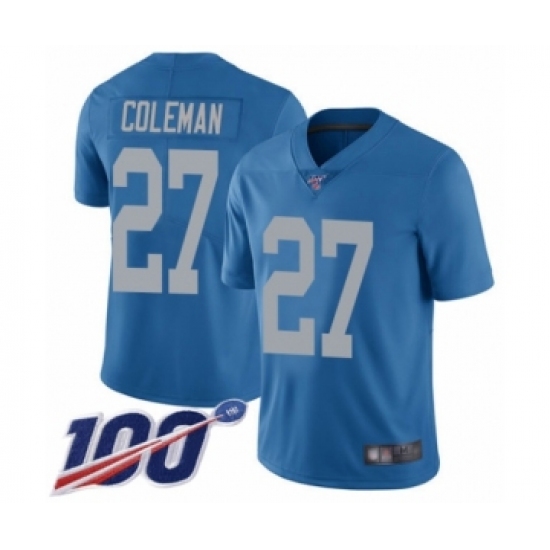 Youth Detroit Lions 27 Justin Coleman Blue Alternate Vapor Untouchable Limited Player 100th Season Football Jersey