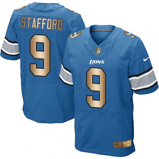 Men's Nike Detroit Lions 9 Matthew Stafford Elite Blue/Gold Team Color NFL Jersey