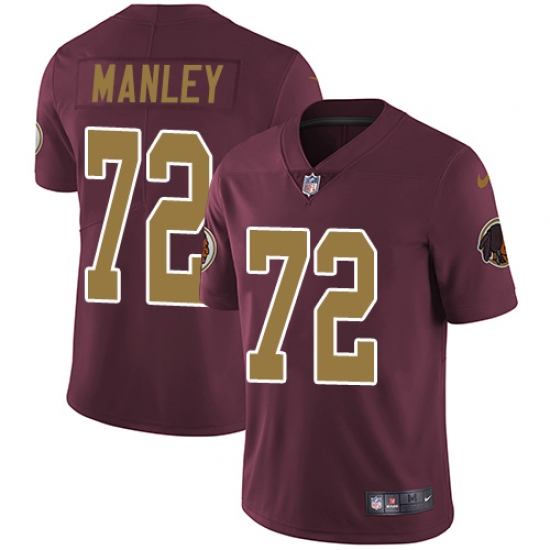 Men's Nike Washington Redskins 72 Dexter Manley Burgundy Red/Gold Number Alternate 80TH Anniversary Vapor Untouchable Limited Player NFL Jersey