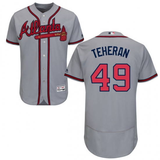 Men's Majestic Atlanta Braves 49 Julio Teheran Grey Road Flex Base Authentic Collection MLB Jersey