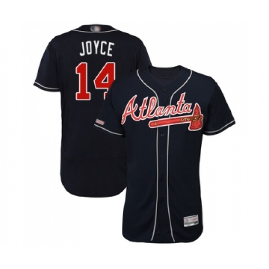 Men's Atlanta Braves 14 Matt Joyce Navy Blue Alternate Flex Base Authentic Collection Baseball Jersey