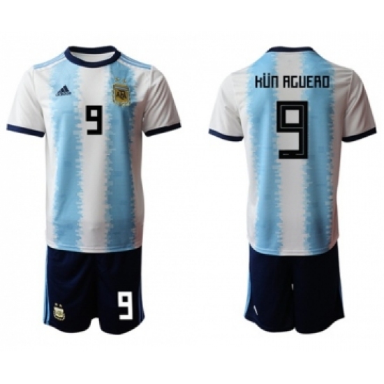 Argentina 9 Kun Aguero Home Soccer Country Jersey