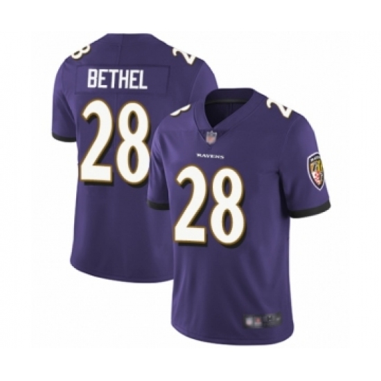 Men's Baltimore Ravens 28 Justin Bethel Purple Team Color Vapor Untouchable Limited Player Football Jersey