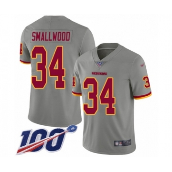 Men's Washington Redskins 34 Wendell Smallwood Limited Gray Inverted Legend 100th Season Football Jersey