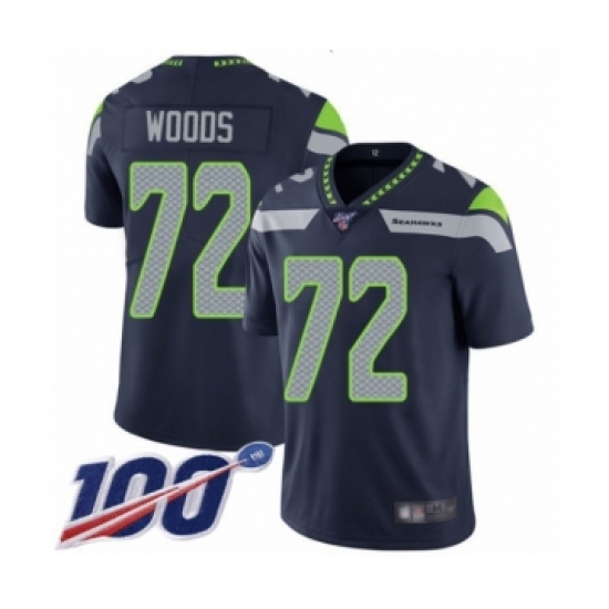 Youth Seattle Seahawks 72 Al Woods Navy Blue Team Color Vapor Untouchable Limited Player 100th Season Football Jersey