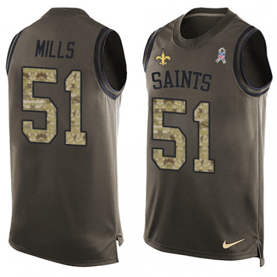 Men's Nike New Orleans Saints 51 Sam Mills Limited Green Salute to Service Tank Top NFL Jersey