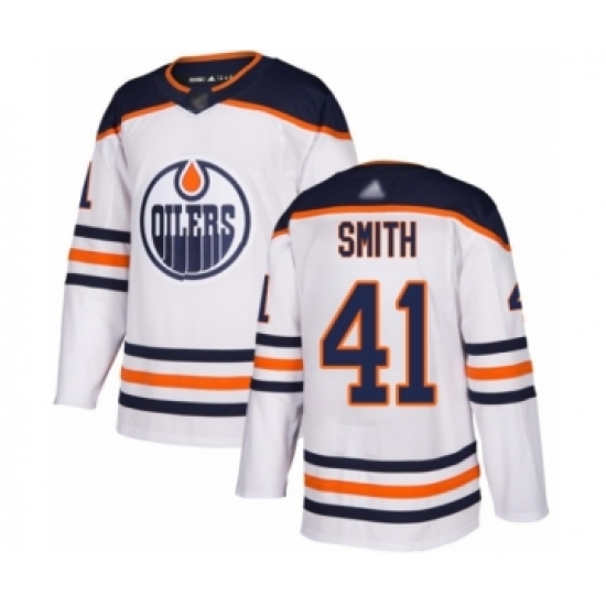 Youth Edmonton Oilers 41 Mike Smith Authentic White Away Hockey Jersey