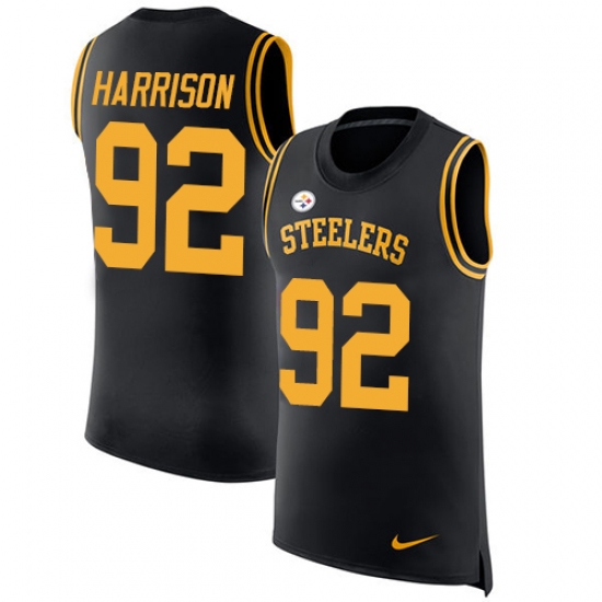 Men's Nike Pittsburgh Steelers 92 James Harrison Limited Black Rush Player Name & Number Tank Top NFL Jersey