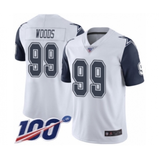 Men's Dallas Cowboys 99 Antwaun Woods Limited White Rush Vapor Untouchable 100th Season Football Jersey