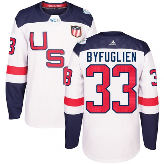 Men's Adidas Team USA 33 Dustin Byfuglien Authentic White Home 2016 World Cup Ice Hockey Jersey