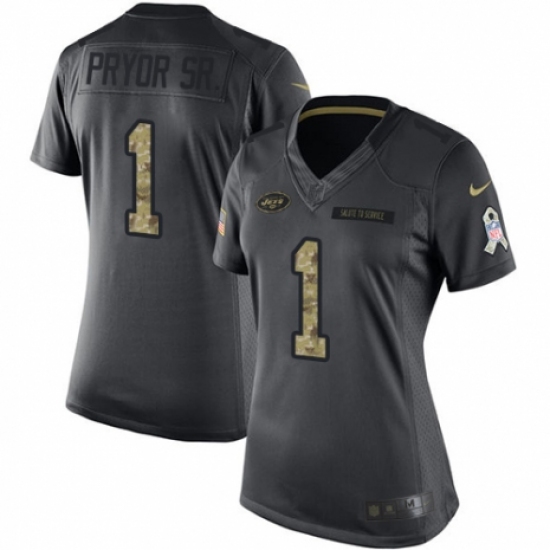 Women's Nike New York Jets 1 Terrelle Pryor Sr. Limited Black 2016 Salute to Service NFL Jersey