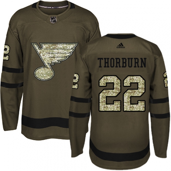 Youth Adidas St. Louis Blues 22 Chris Thorburn Authentic Green Salute to Service NHL Jersey