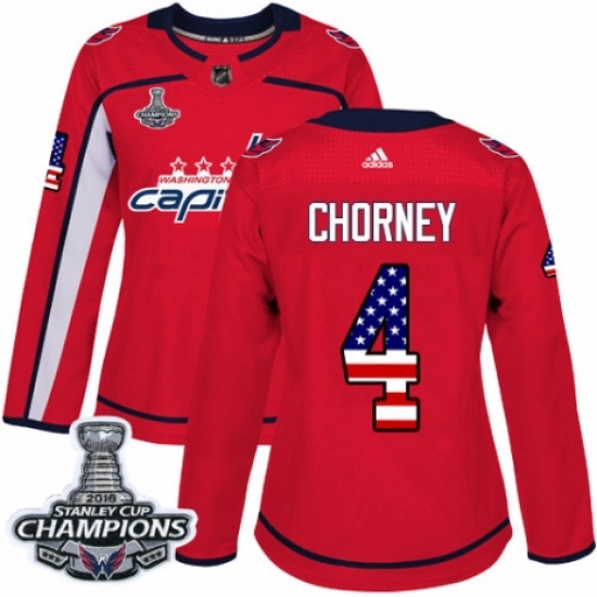 Women's Adidas Washington Capitals 4 Taylor Chorney Authentic Red USA Flag Fashion 2018 Stanley Cup Final Champions NHL Jersey