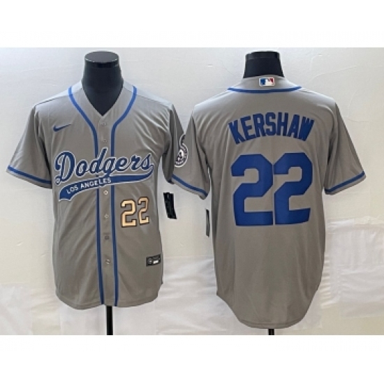 Men's Los Angeles Dodgers 22 Clayton Kershaw Number Grey Cool Base Stitched Baseball Jersey