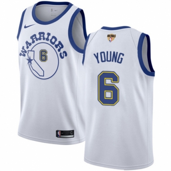 Men's Nike Golden State Warriors 6 Nick Young Authentic White Hardwood Classics 2018 NBA Finals Bound NBA Jersey