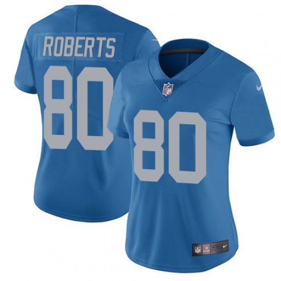 Women's Nike Detroit Lions 80 Michael Roberts Elite Blue Alternate NFL Jersey