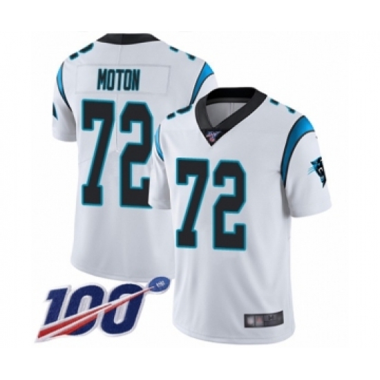 Men's Carolina Panthers 72 Taylor Moton White Vapor Untouchable Limited Player 100th Season Football Jersey