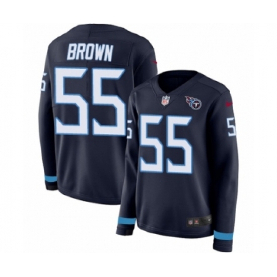 Women's Nike Tennessee Titans 55 Jayon Brown Limited Navy Blue Therma Long Sleeve NFL Jersey