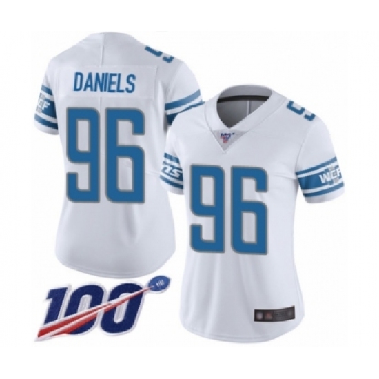 Women's Detroit Lions 96 Mike Daniels White Vapor Untouchable Limited Player 100th Season Football Jersey