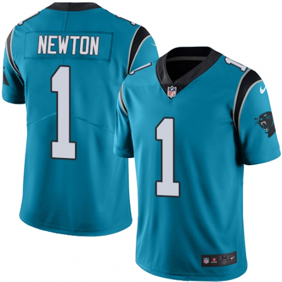 Youth Nike Carolina Panthers 1 Cam Newton Blue Alternate Vapor Untouchable Limited Player NFL Jersey