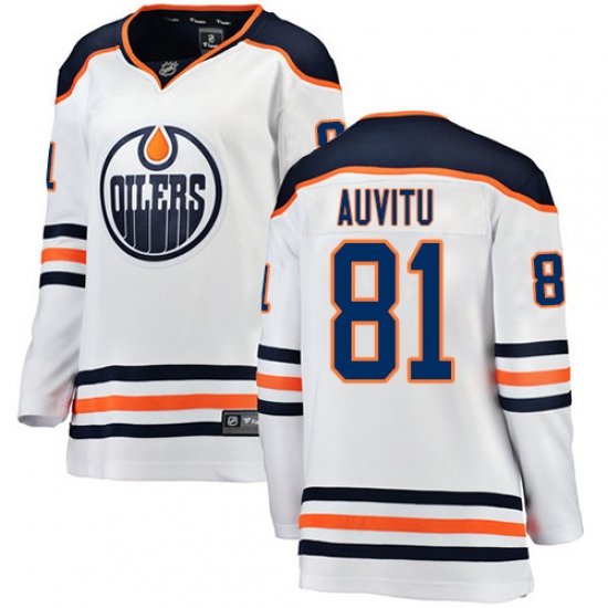 Women's Edmonton Oilers 81 Yohann Auvitu Authentic White Away Fanatics Branded Breakaway NHL Jersey