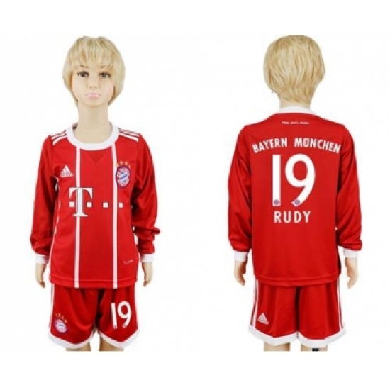 Bayern Munchen 19 Rudy Home Long Sleeves Kid Soccer Club Jersey