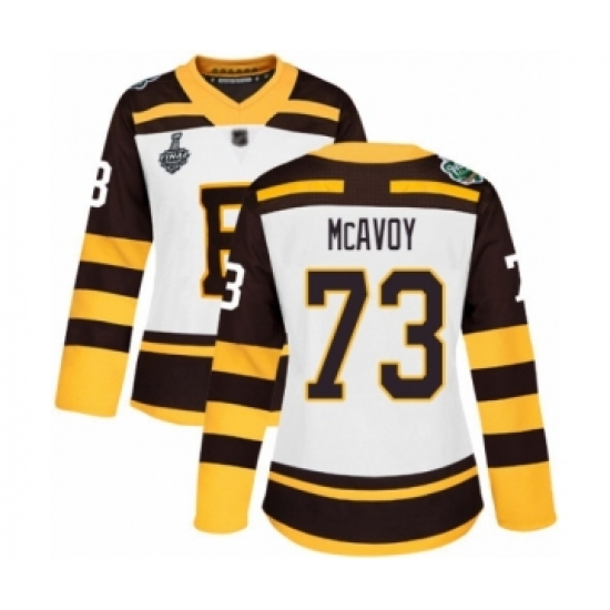 Women's Boston Bruins 73 Charlie McAvoy Authentic White Winter Classic 2019 Stanley Cup Final Bound Hockey Jersey