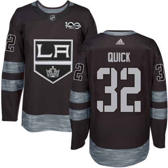 Men's Adidas Los Angeles Kings 32 Jonathan Quick Authentic Black 1917-2017 100th Anniversary NHL Jersey