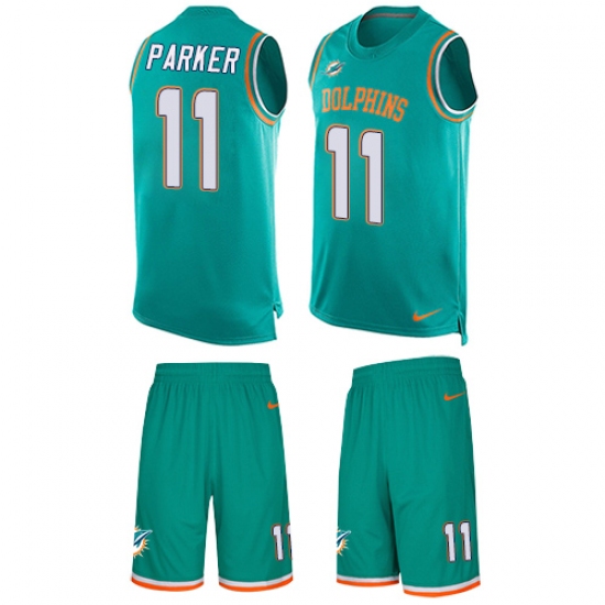 Men's Nike Miami Dolphins 11 DeVante Parker Limited Aqua Green Tank Top Suit NFL Jersey