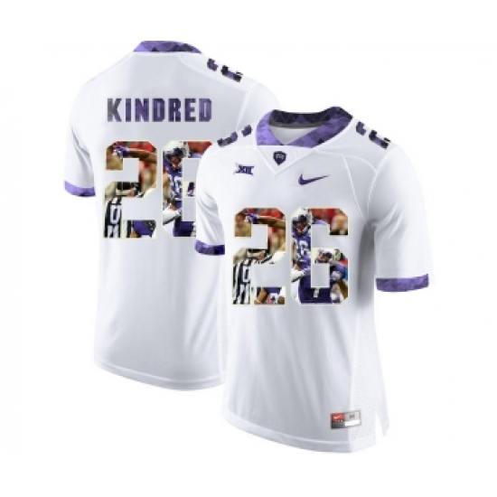 TCU Horned Frogs 26 Derrick Kindred White With Portrait Print College Football Limited Jersey