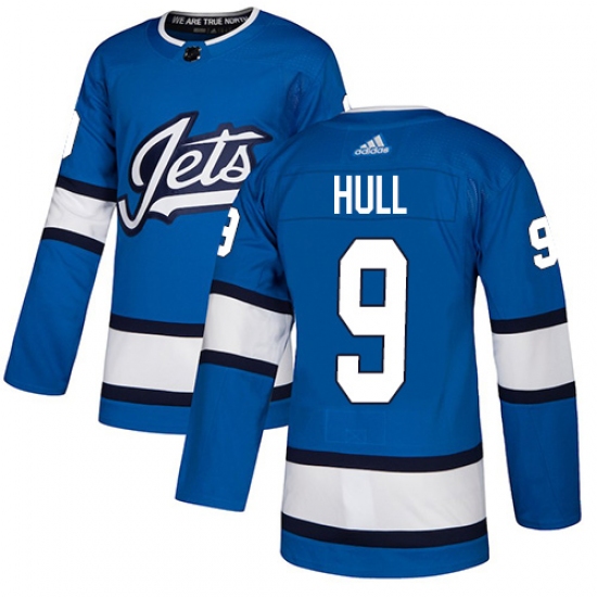 Men's Adidas Winnipeg Jets 9 Bobby Hull Authentic Blue Alternate NHL Jersey