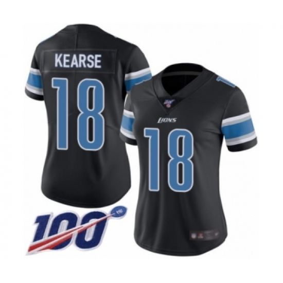 Women's Detroit Lions 18 Jermaine Kearse Limited Black Rush Vapor Untouchable 100th Season Football Jersey