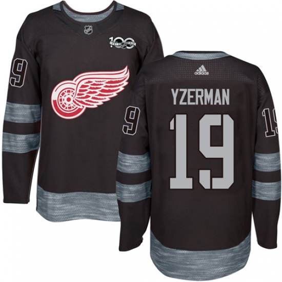 Men's Adidas Detroit Red Wings 19 Steve Yzerman Premier Black 1917-2017 100th Anniversary NHL Jersey