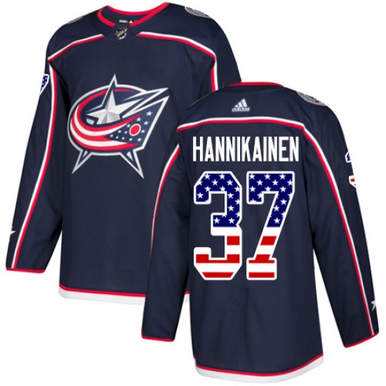 Youth Adidas Columbus Blue Jackets 37 Markus Hannikainen Authentic Navy Blue USA Flag Fashion NHL Jersey