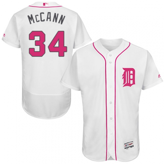 Men's Majestic Detroit Tigers 34 James McCann Authentic White 2016 Mother's Day Fashion Flex Base MLB Jersey