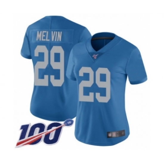 Women's Detroit Lions 29 Rashaan Melvin Blue Alternate Vapor Untouchable Limited Player 100th Season Football Jersey